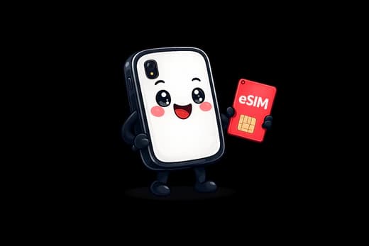 SimChao mascot holding an eSIM plan