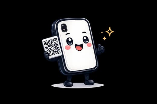 SimChao mascot scanning a QR code