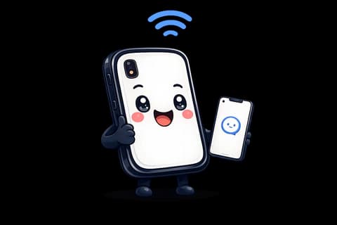 SimChao mascot holding a phone